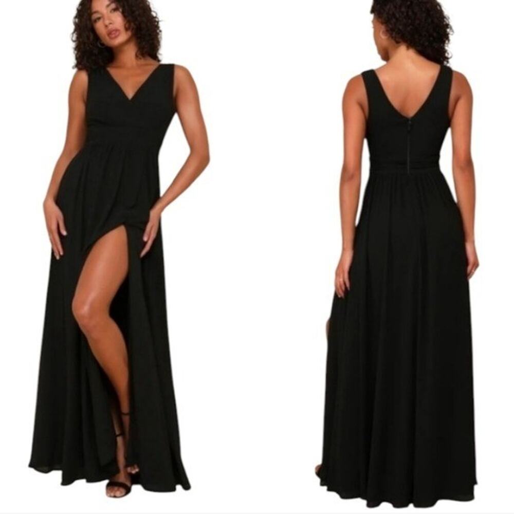 Lulus Thoughts of Hue Black Surplice Elegant Formal Black Maxi Dress Sz Large